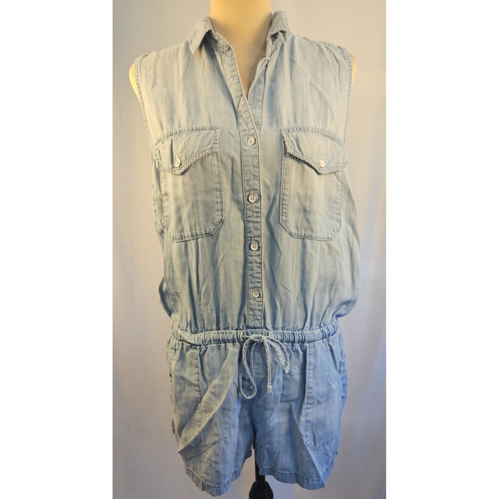 Cloth & Stone Chambray Utility Romper Lyocell Drawstring Safari Casual L